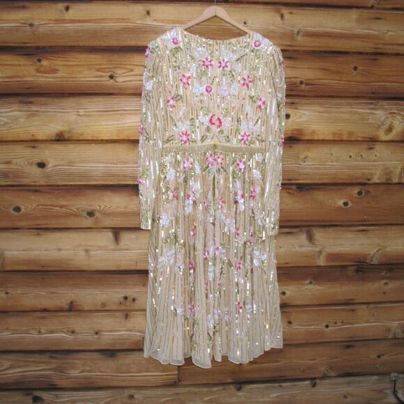 Mac Duggal 5415 Floral Tea Length Dress Sequin Beaded - Picture 11 of 17